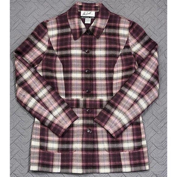 Vintage Randolph Duke The Look Y2K Wool Blend Jacket Blazer Plaid Pink Tan Sz 8 - Picture 3 of 13